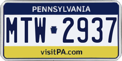 PA license plate MTW2937