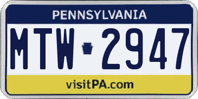PA license plate MTW2947