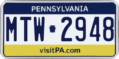 PA license plate MTW2948