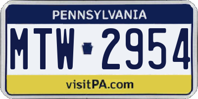 PA license plate MTW2954