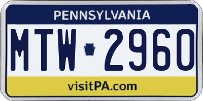 PA license plate MTW2960