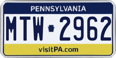 PA license plate MTW2962