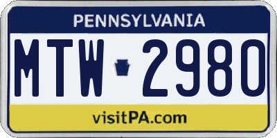 PA license plate MTW2980
