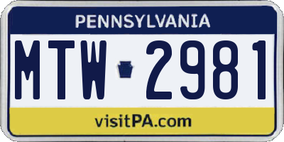 PA license plate MTW2981