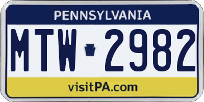 PA license plate MTW2982
