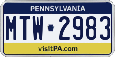 PA license plate MTW2983