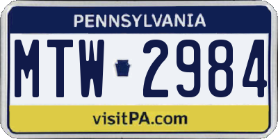 PA license plate MTW2984