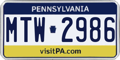 PA license plate MTW2986