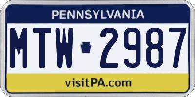 PA license plate MTW2987