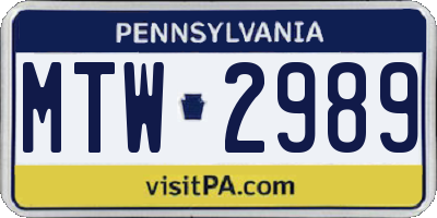PA license plate MTW2989