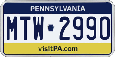 PA license plate MTW2990