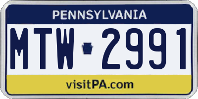 PA license plate MTW2991