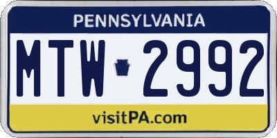 PA license plate MTW2992