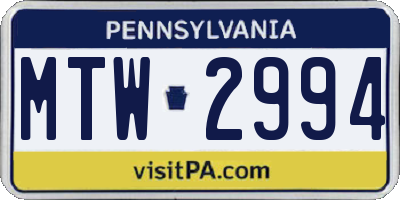 PA license plate MTW2994