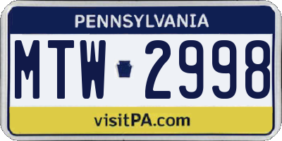 PA license plate MTW2998