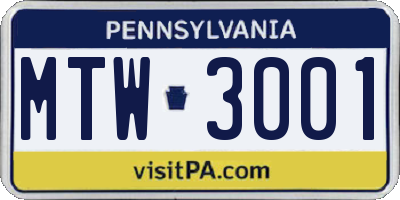 PA license plate MTW3001
