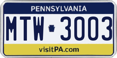 PA license plate MTW3003