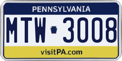 PA license plate MTW3008