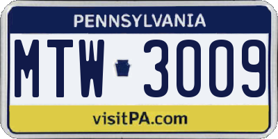 PA license plate MTW3009
