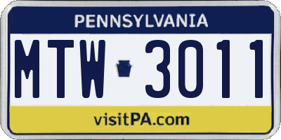 PA license plate MTW3011