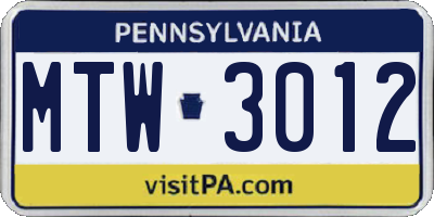 PA license plate MTW3012