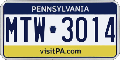 PA license plate MTW3014