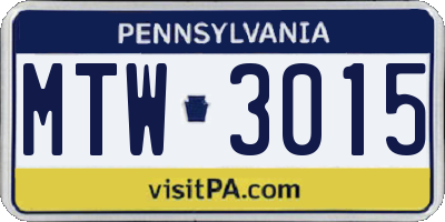 PA license plate MTW3015