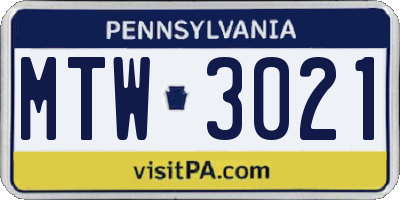 PA license plate MTW3021