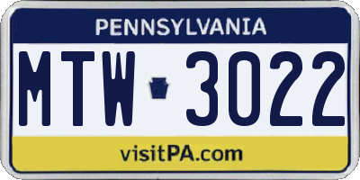 PA license plate MTW3022