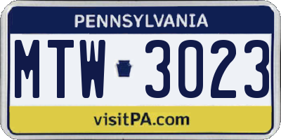 PA license plate MTW3023