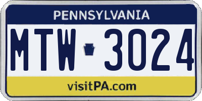 PA license plate MTW3024