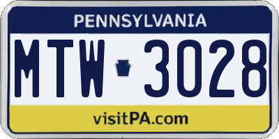 PA license plate MTW3028