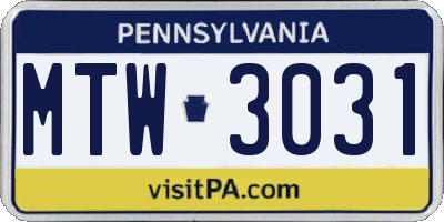PA license plate MTW3031