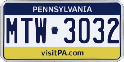 PA license plate MTW3032