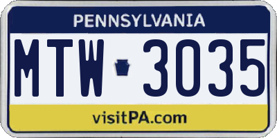 PA license plate MTW3035
