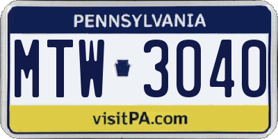 PA license plate MTW3040