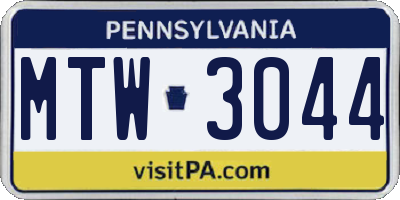 PA license plate MTW3044