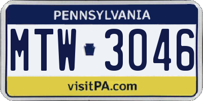 PA license plate MTW3046