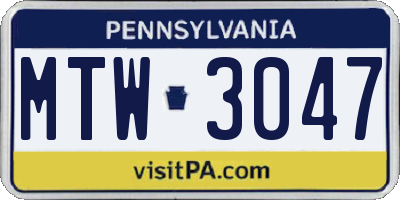 PA license plate MTW3047