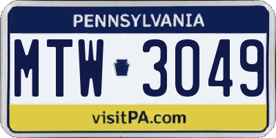 PA license plate MTW3049