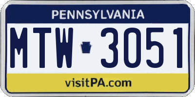 PA license plate MTW3051