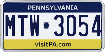 PA license plate MTW3054