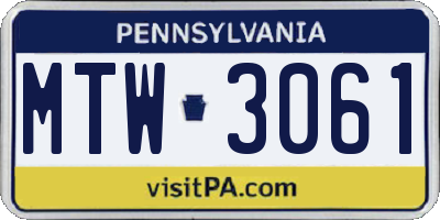 PA license plate MTW3061