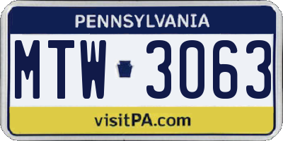 PA license plate MTW3063