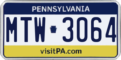 PA license plate MTW3064
