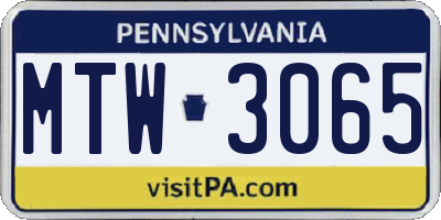 PA license plate MTW3065