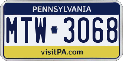 PA license plate MTW3068
