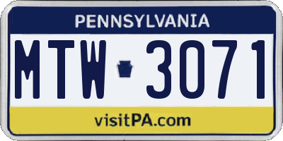 PA license plate MTW3071