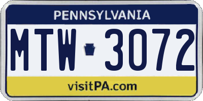 PA license plate MTW3072
