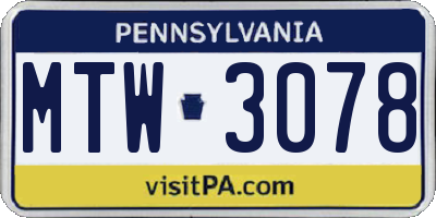 PA license plate MTW3078